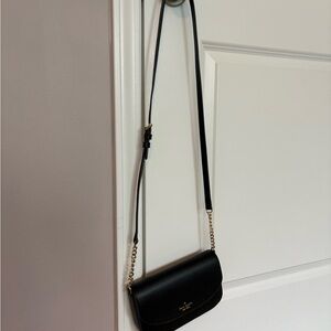 Kate Spade Black Leather Crossbody Shoulder Bag with Gold Chain Accent